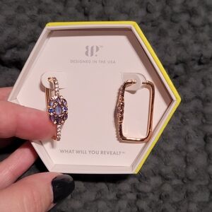 Rose Gold and Ocean Blue Quartz Oval Huggie Necklace Pendant